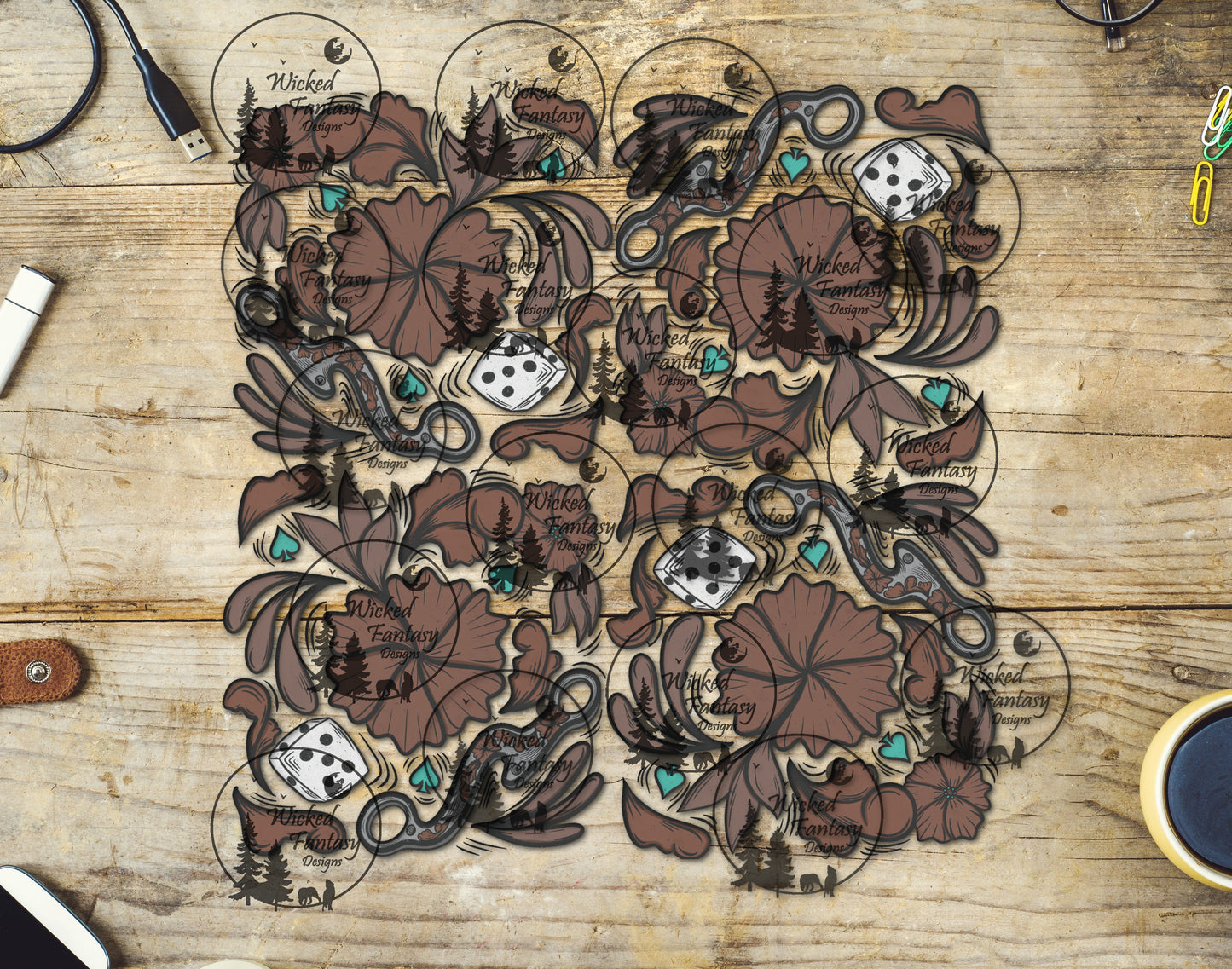 UVDTF Cowgirl Tooled Leather 20oz 30oz 10"x10"