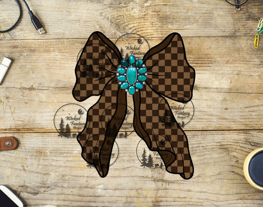 UVDTF Brown Bow with Turquoise Concho