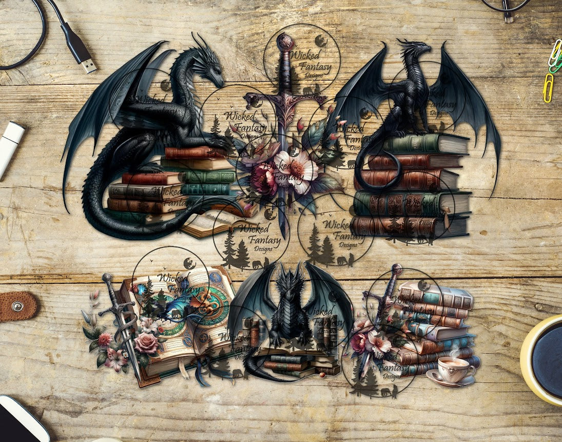 UVDTF Dragons Sword and Books 16oz 40oz Tumbler Wrap