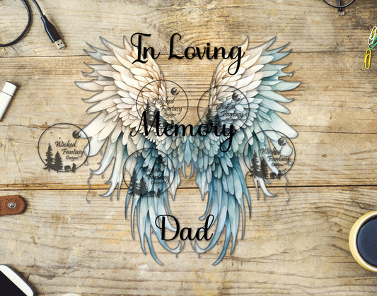 UVDTF In Loving Memory Dad Blue Angel Wings