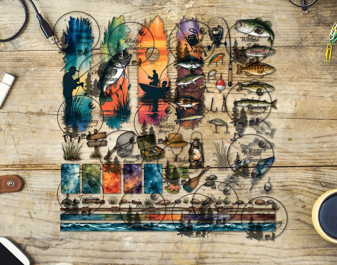 UVDTF Fishing Brushstrokes 12x12" Multimedia Element Sheet