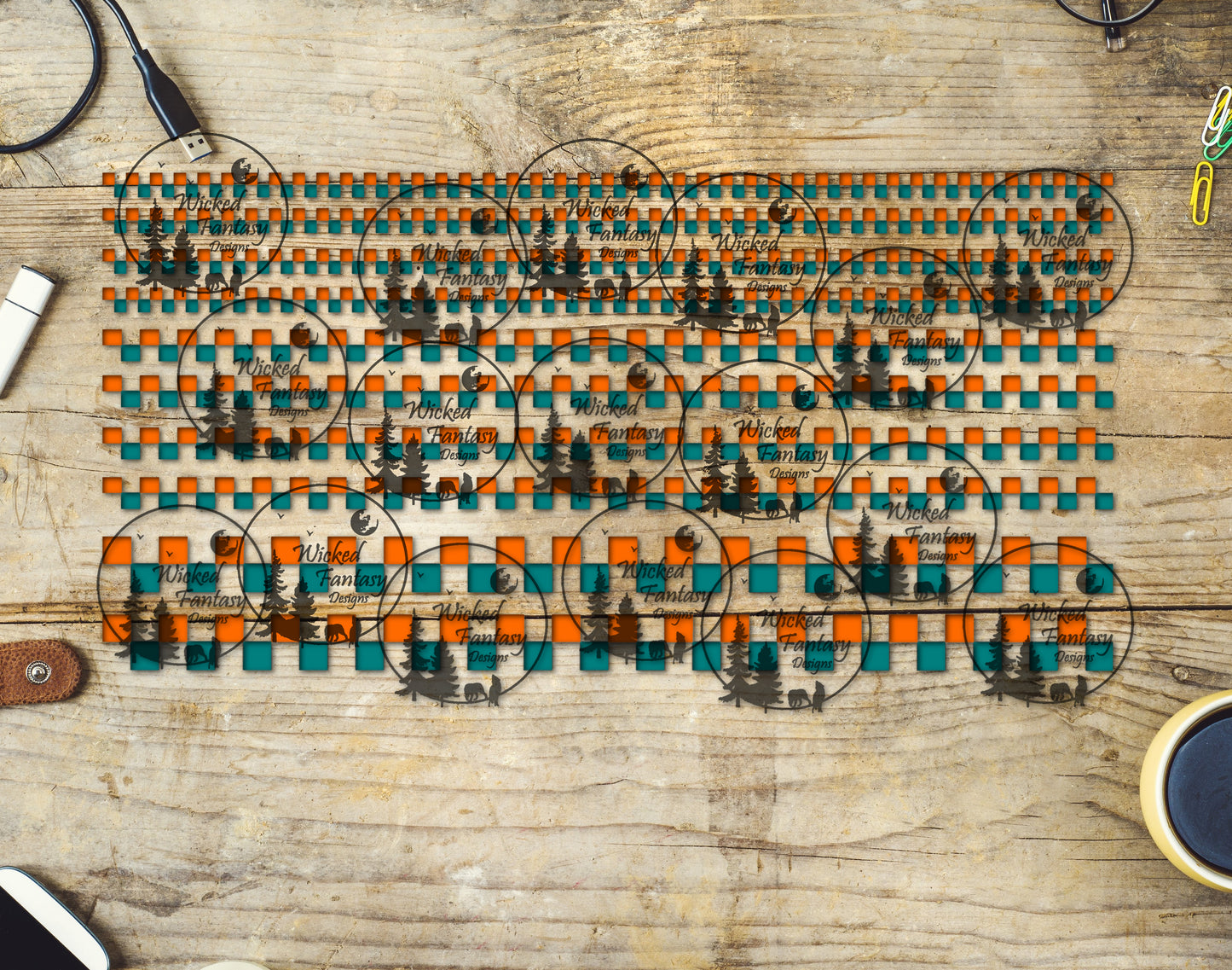 UVDTF Orange and Teal Checkered 6x12" Striping Element