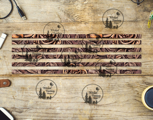UVDTF Tooled Leather Roses 12"long  Narrow Striping Element
