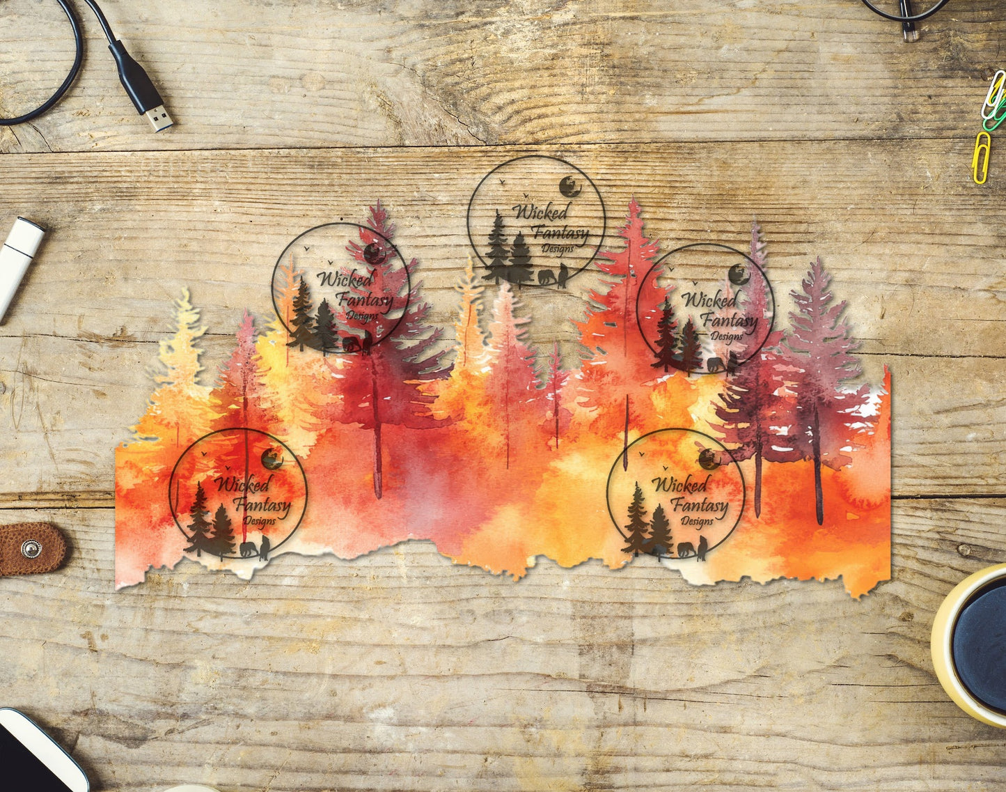 UVDTF Sunset Colors Tree Line Border Element 10"