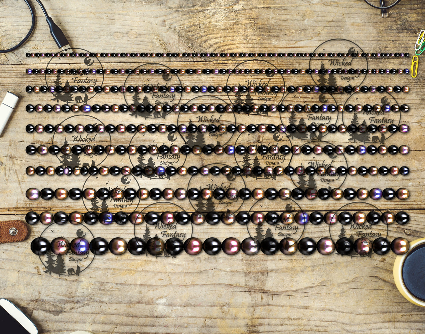 UVDTF Black Pearl Beads 6x12" Striping