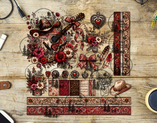 UVDTF Red Paisley Guitar Element Sheet