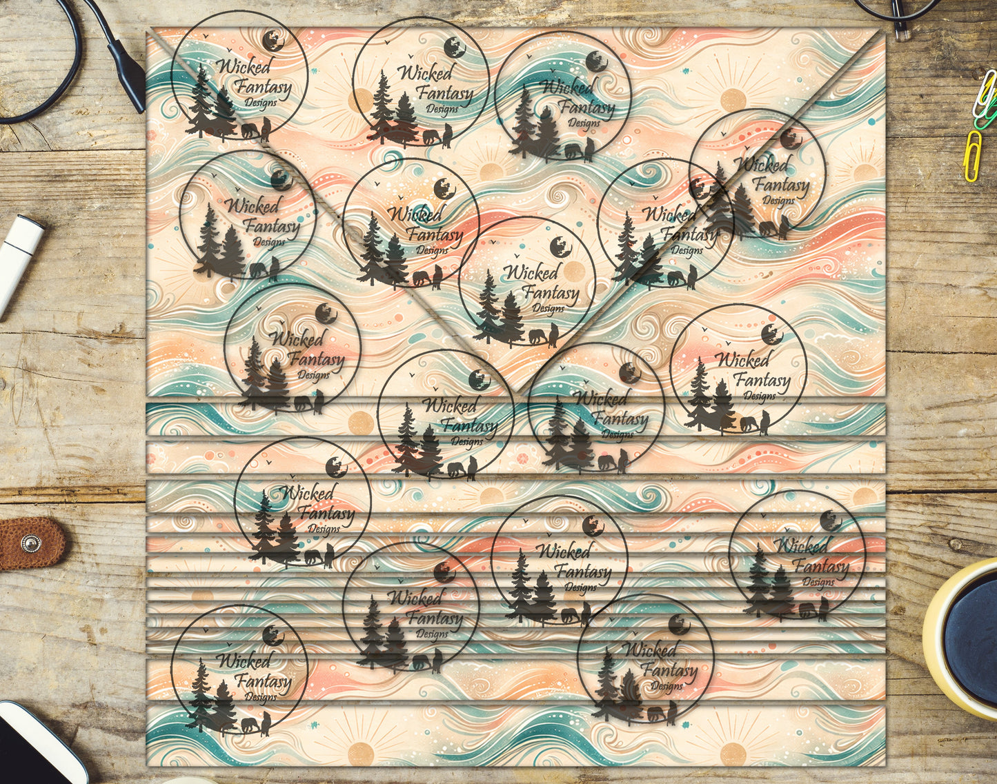 UVDTF Tropical Waves and Swirls Triangles and Striping 20oz 30oz 10"x10" Element Sheet