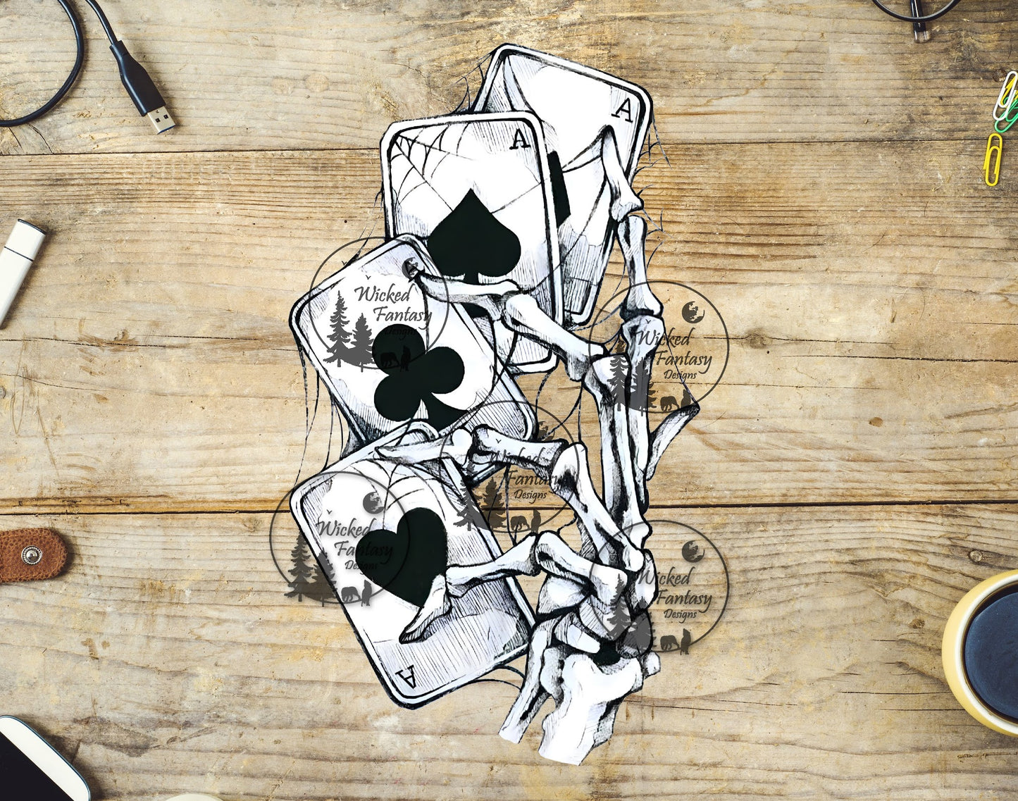 UVDTF Skeleton Hand Holding Cards