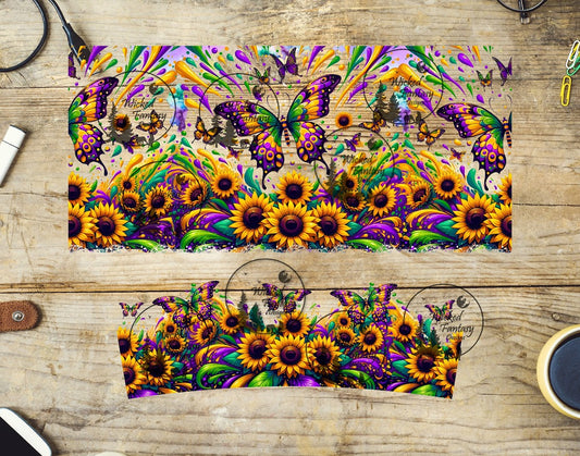 UVDTF Mardi Gras Butterfly and Sunflowers 16oz 40oz Tumbler Wrap