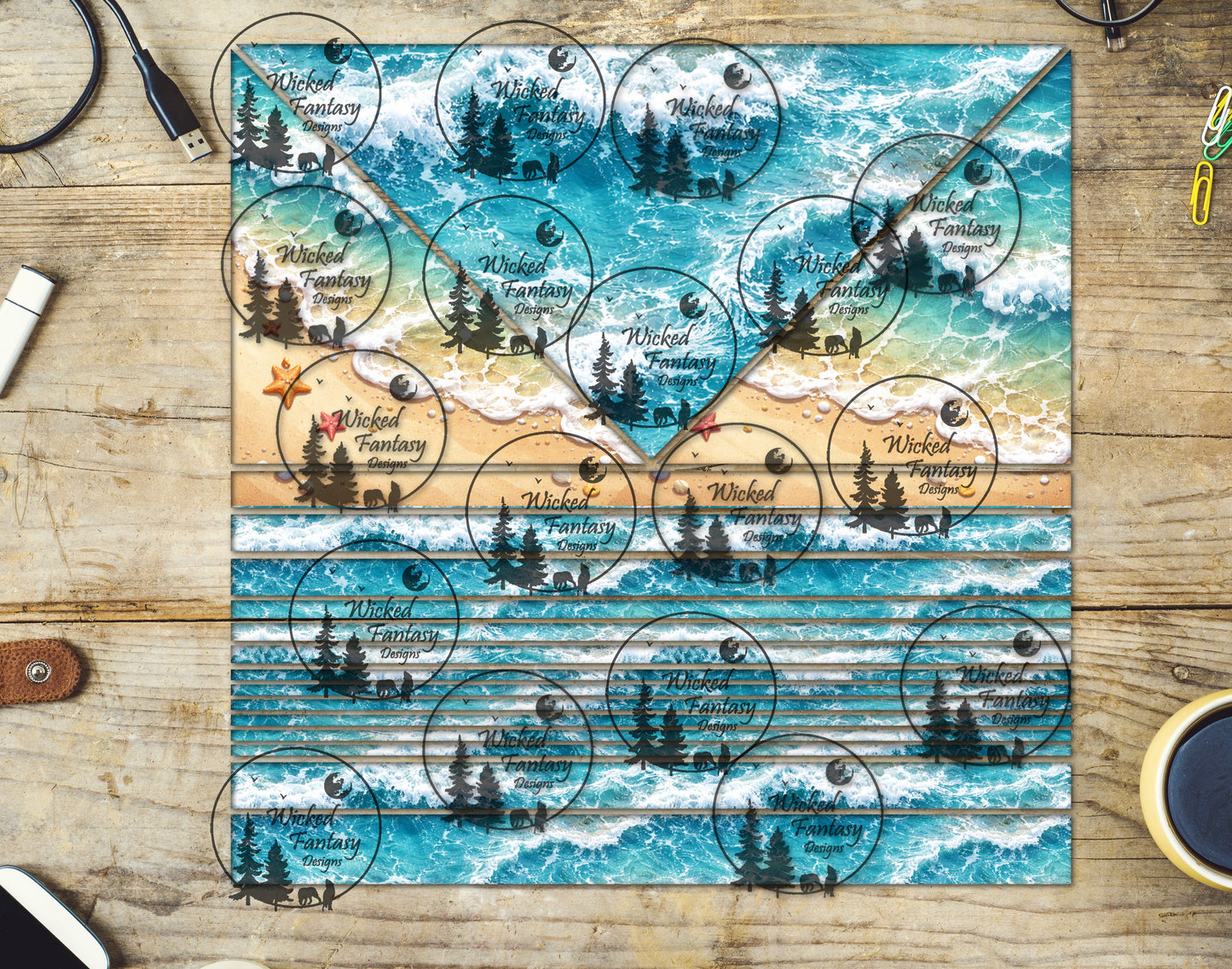 UVDTF Sandy Beach Waves Triangles and Striping 20oz 30oz 10"x10" Element Sheet