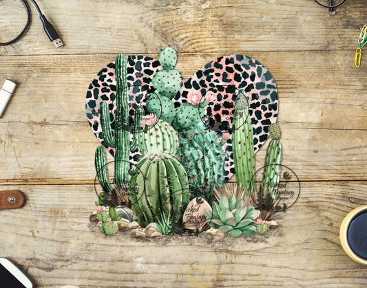UVDTF Cactus and Leopard Print Heart