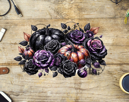 UVDTF Black and Orange Purple Pumpkins Black Purple Roses