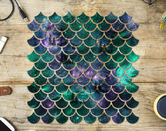 UVDTF Frosted Teal Mermaid Scales 10"x10" Element