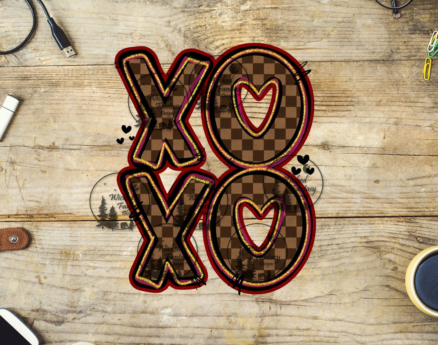 UVDTF XOXO Checkered Brown and Red