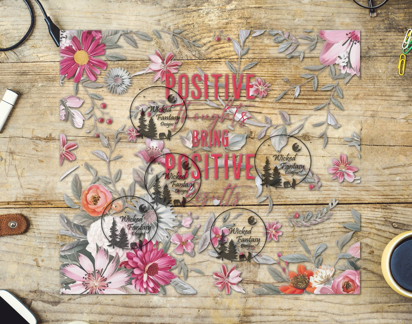 UVDTF Positive Thoughts Bring Positive Results Tumbler Wrap Element