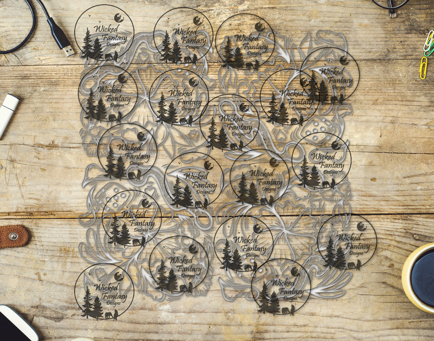 UVDTF Tooled Leather Doodles 20oz 30oz 10"x10"