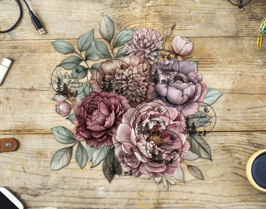 UVDTF Blush and Dusty Rose Floral Arrangement