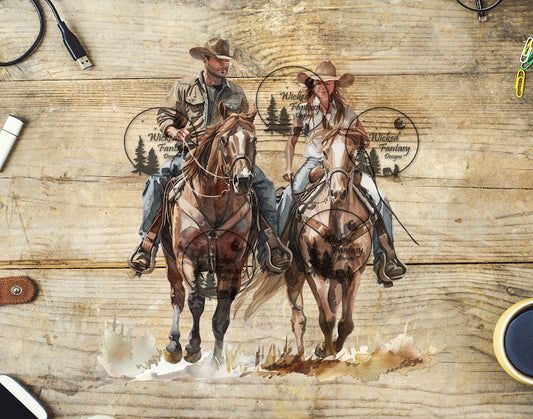 UVDTF Cowboy and Cowgirl Riding Horses