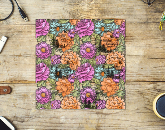 UVDTF Orange Pink and Teal Flowers 10x10" 20oz 30oz Floral Element