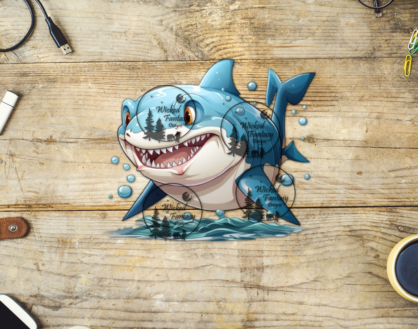 UVDTF Smiling Cartoon Shark