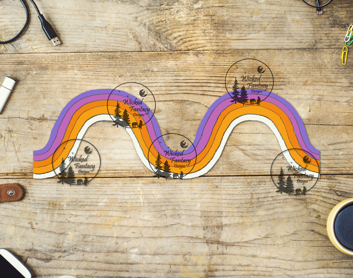 UVDTF Retro Purple Waves Border Element 11"