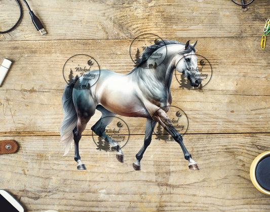 UVDTF Elegant Grey Horse Trotting
