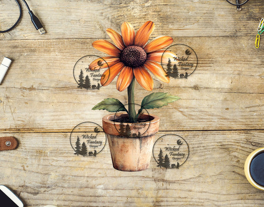 UVDTF Sunflower in Clay Pot