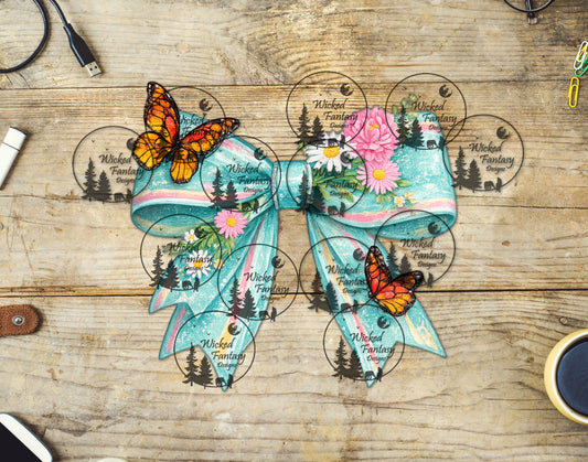 UVDTF Pastel Daisies and Butterflies Bow