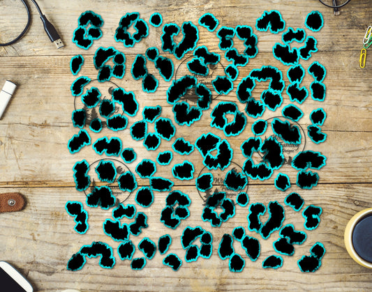 UVDTF Black and Turquoise Leopard Print Element 10"x10"