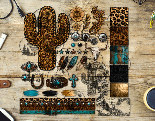 UVDTF Leopard Tooled Leather Cactus Element Sheet