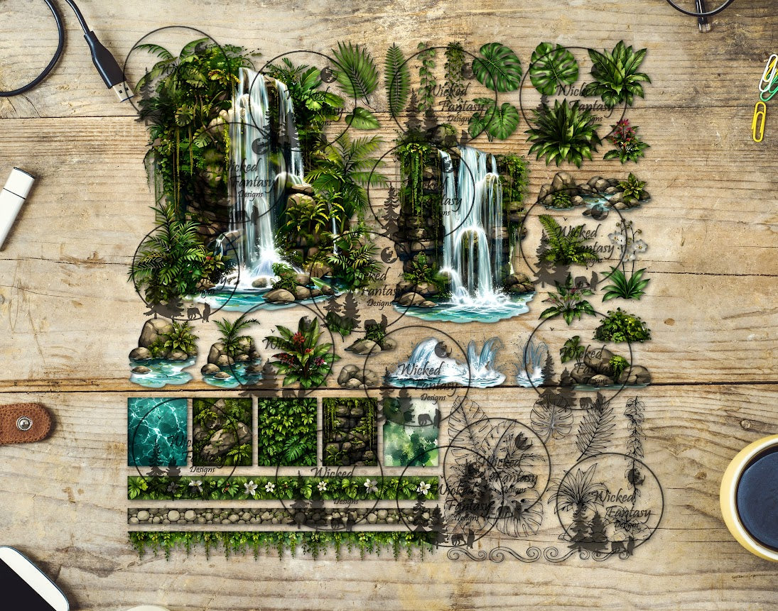UVDTF Jungle Waterfall 12x12" Multimedia Element Sheet