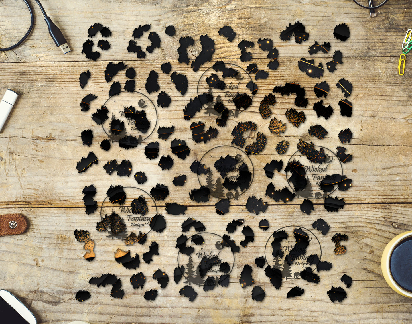 UVDTF Black and Gold Marble Leopard Print Element 10"x10"