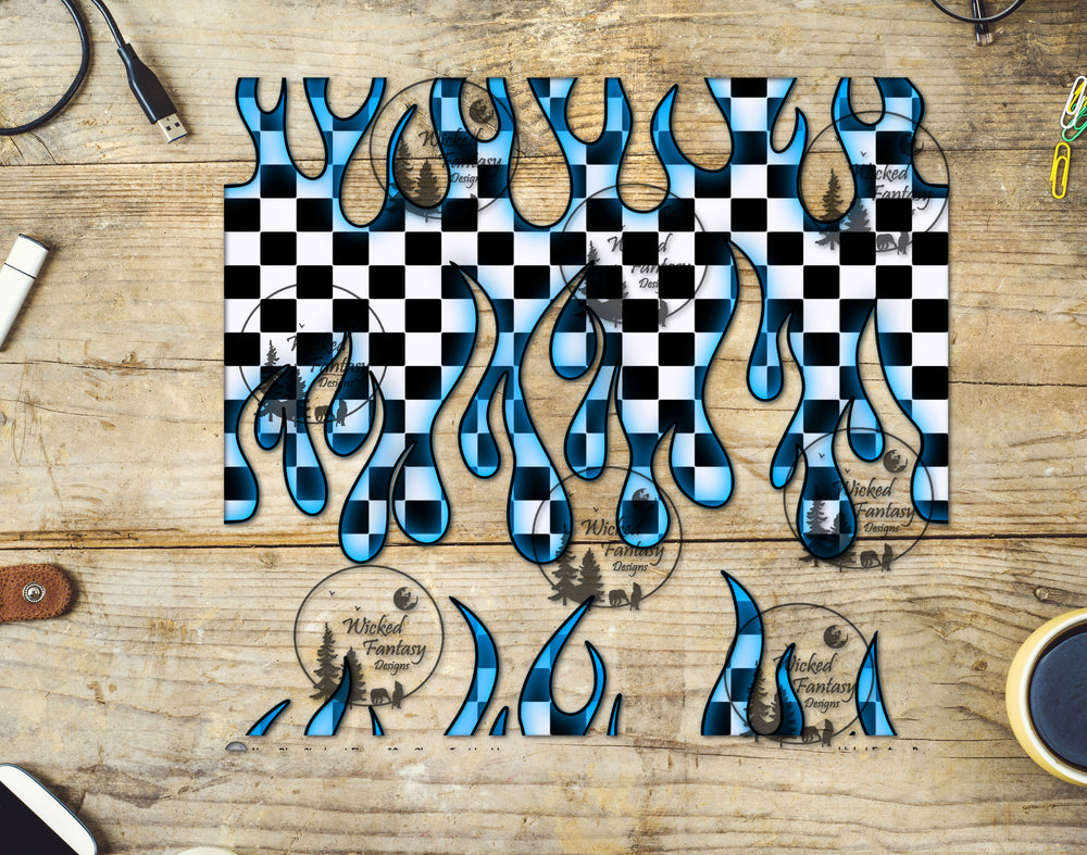 UVDTF Aqua Checkered Flames 20oz 30oz 10"x10" Element