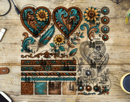 UVDTF Tooled Leather Roses Multimedia Element Sheet