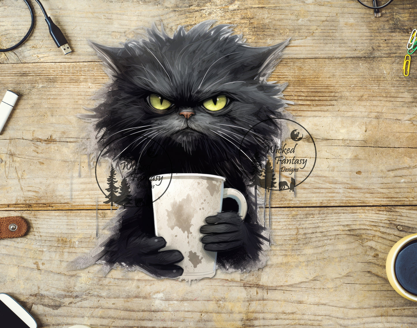 UVDTF Decal Angry Black Cat Coffee Cup 1pc