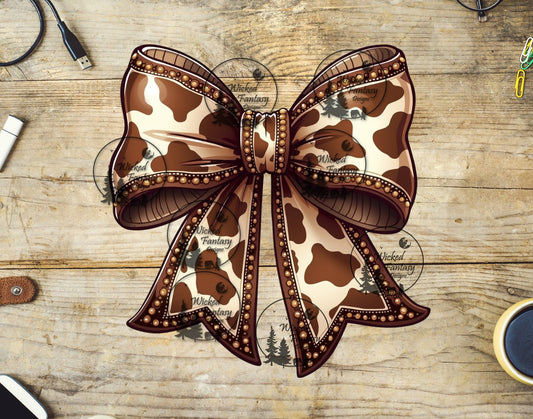 UVDTF Jeweled Brown Cow Print Bow
