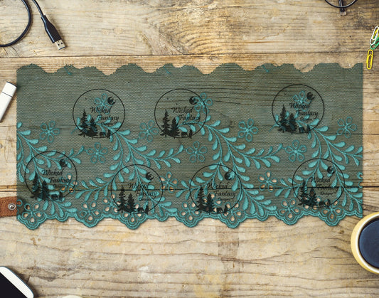 UVDTF Dark Teal Lace Embroidery and Tulle Border Element 11"