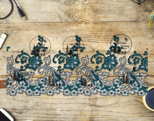 UVDTF Dark Teal Lace Embroidery Border Element 11"