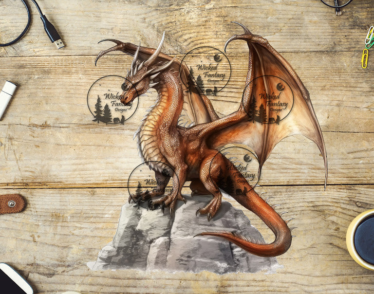 UVDTF Rust Colored Dragon on Rock