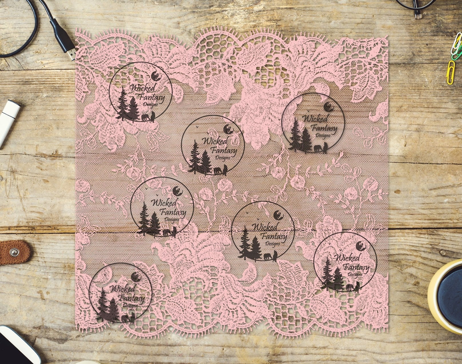 UVDTF Pink Lace Embroidery and Tulle 20oz 30oz 10"x10" – Wicked Fantasy ...