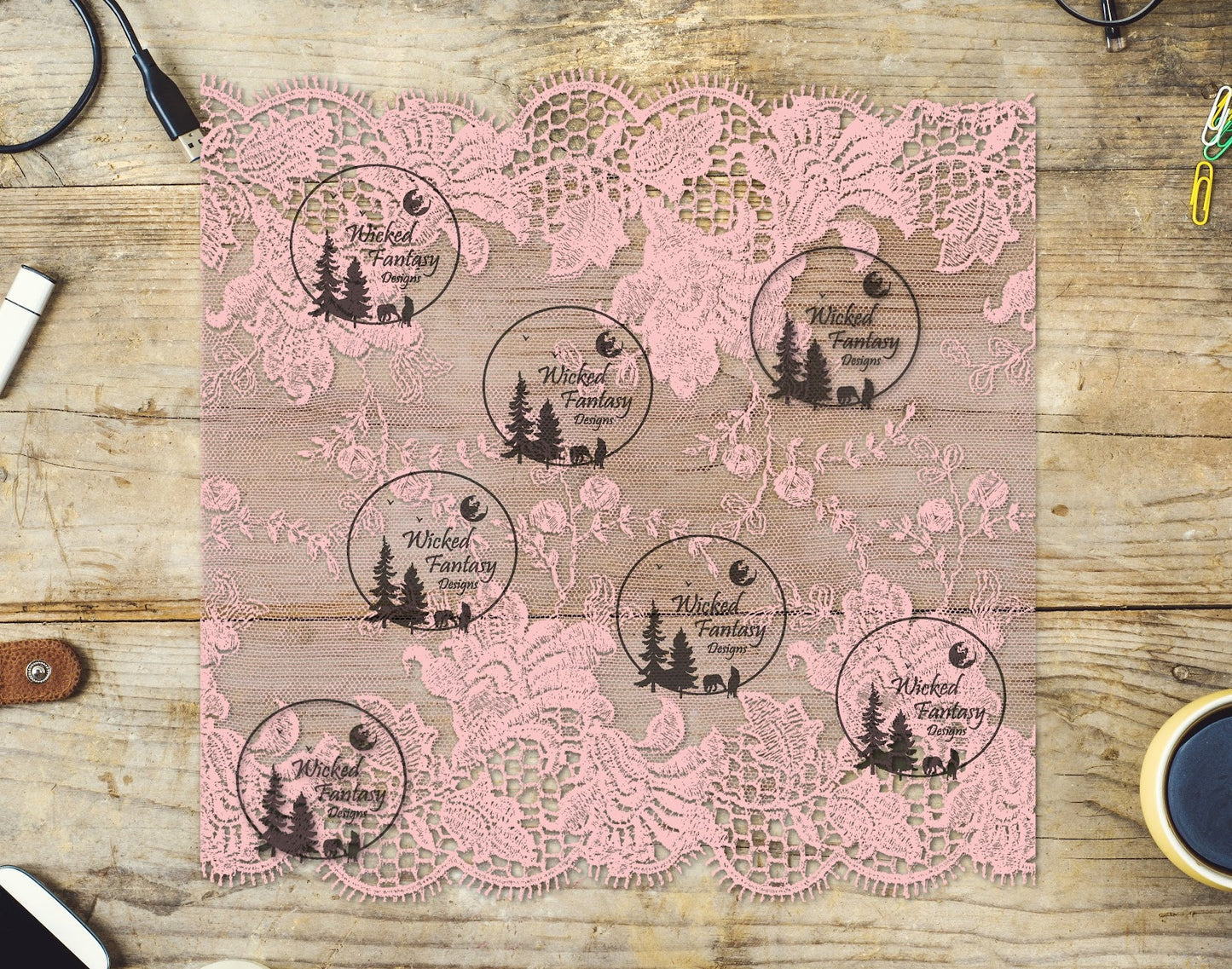 UVDTF Pink Lace Embroidery and Tulle 20oz 30oz 10"x10"