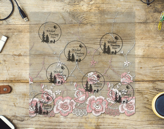 UVDTF Pink and White Lace Embroidery and Tulle 20oz 30oz 10"x10"