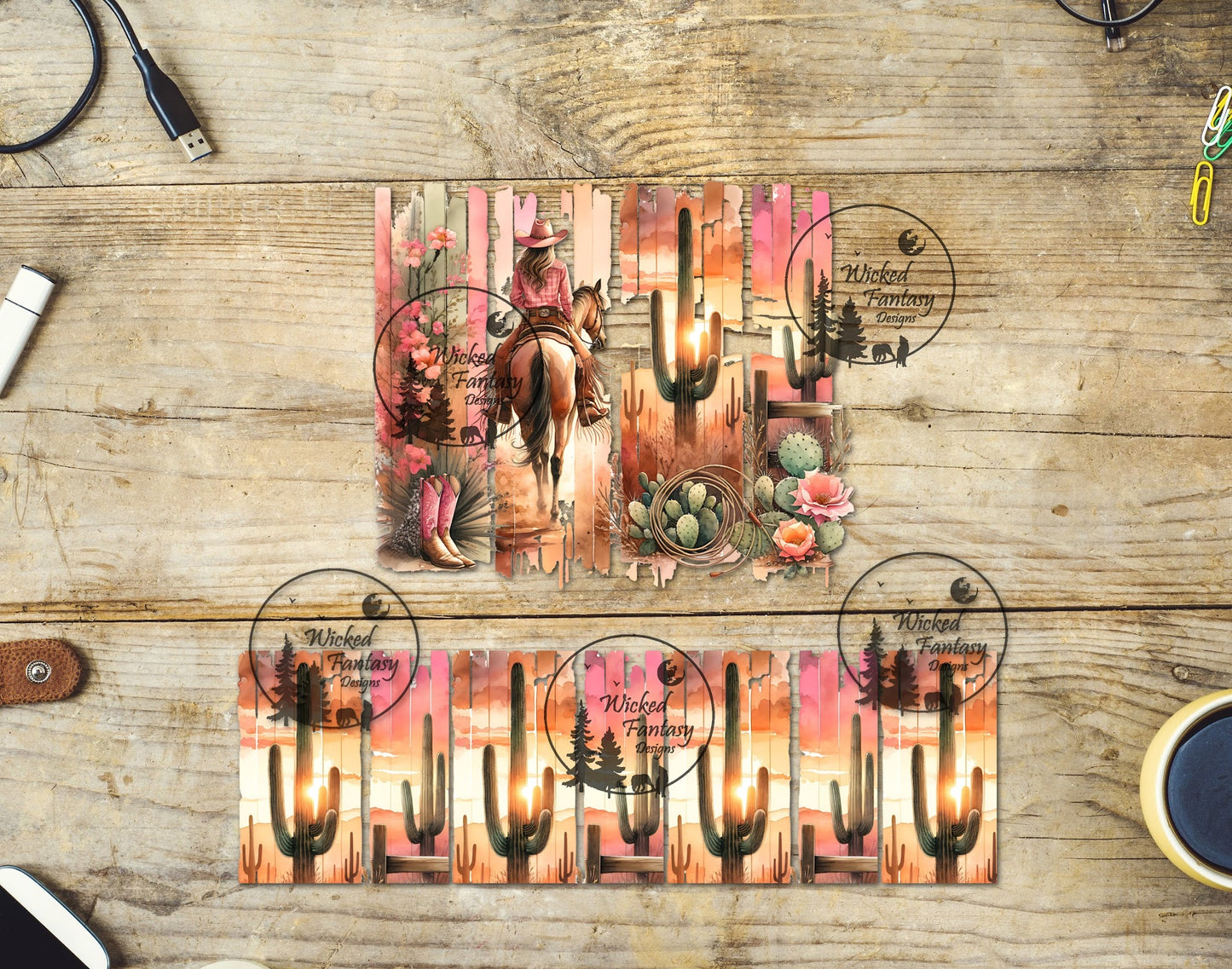 UVDTF Western Sunset Cowgirl Brush Strokes 16oz 40oz Element Multiple Sizes
