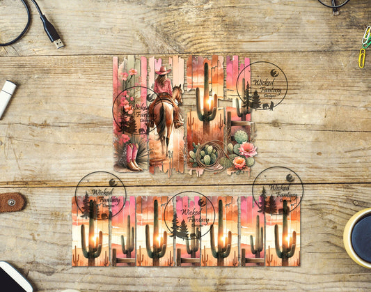 UVDTF Western Sunset Cowgirl Brush Strokes 16oz 40oz Element Multiple Sizes