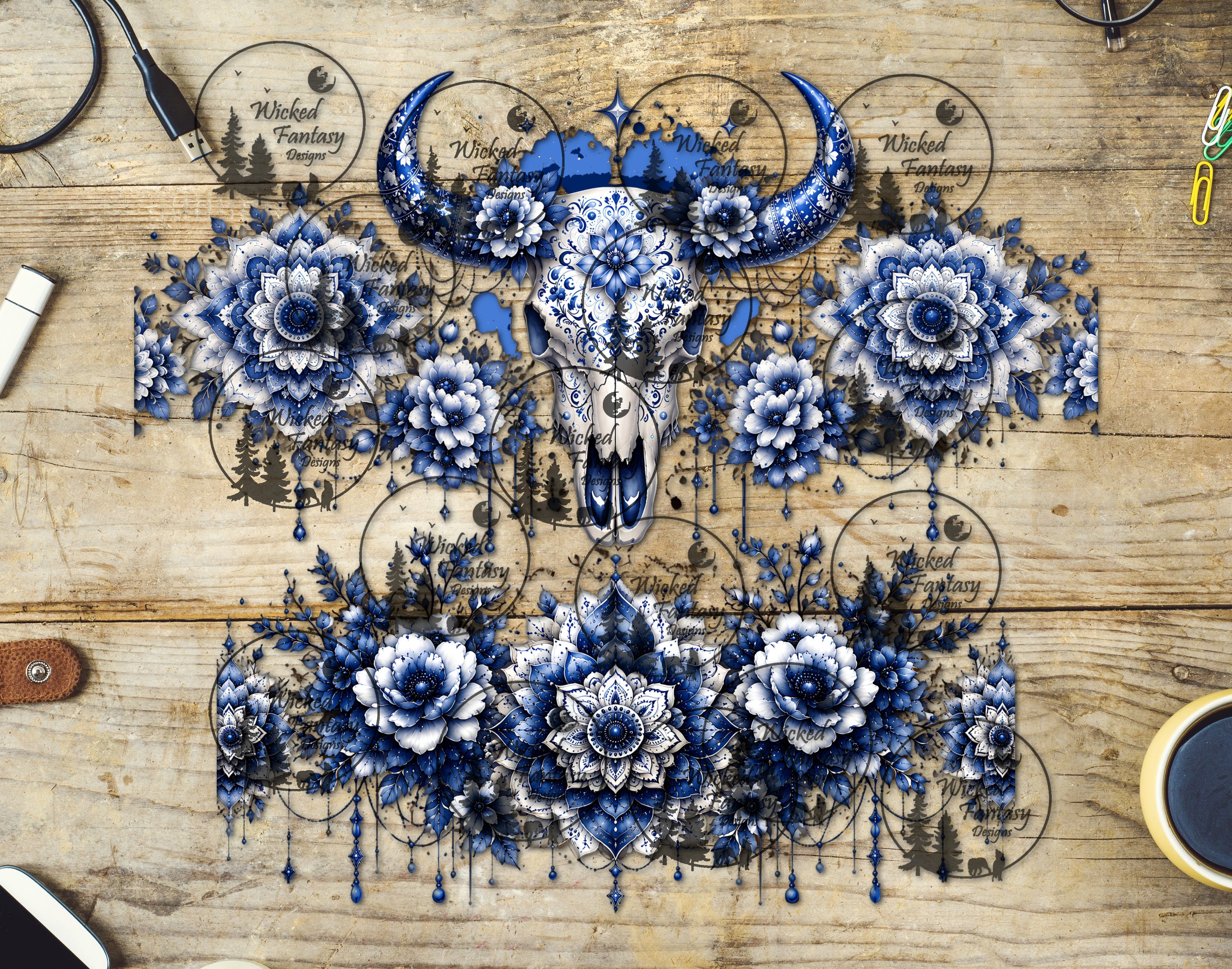 UVDTF Porcelain Mandala Cow Skull 16oz 40oz Tumbler Wrap – Wicked ...