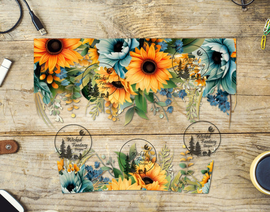 UVDTF Sunflowers and Teal Flowers 16oz 40oz Element Multiple Sizes