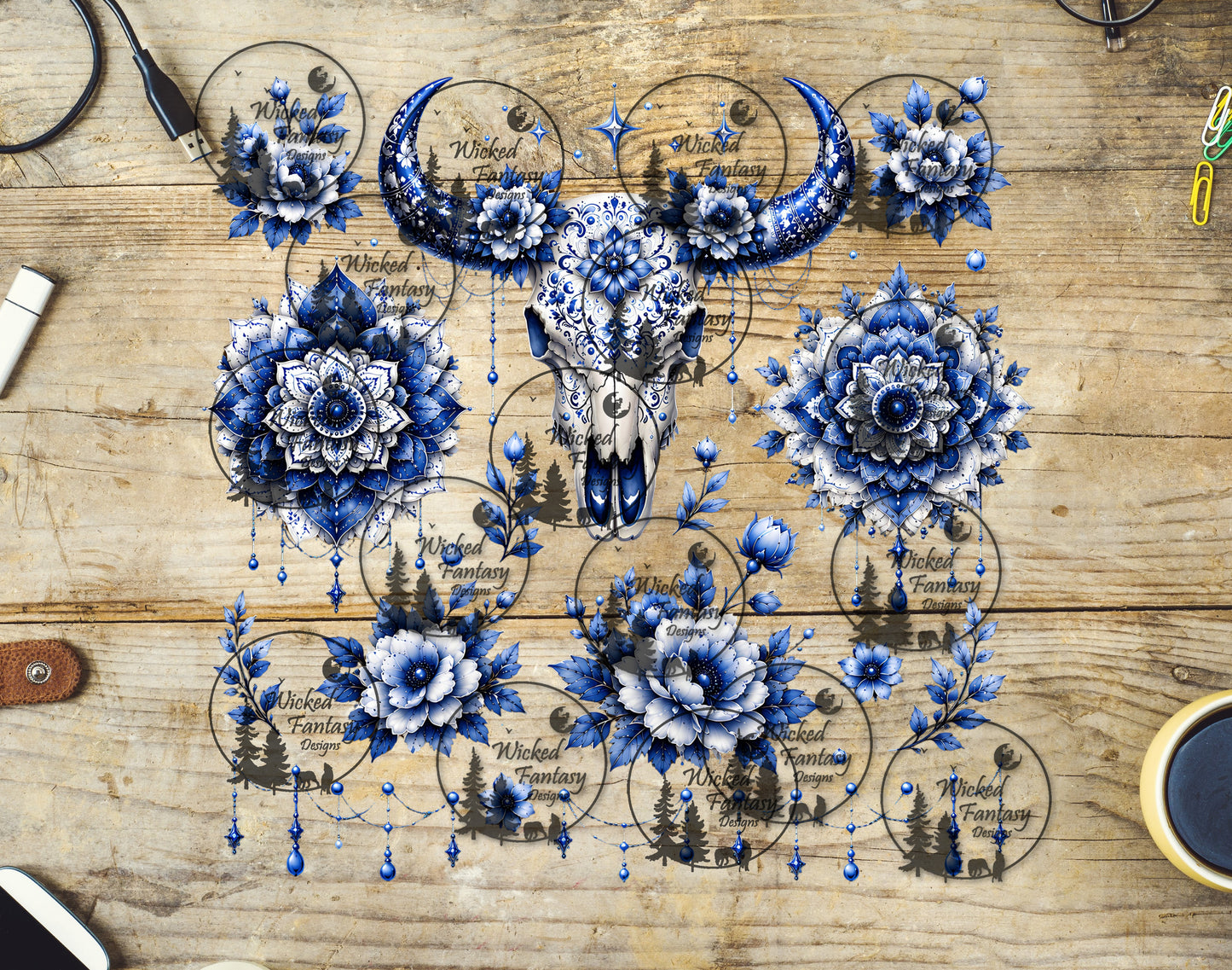 UVDTF Porcelain Mandela Cow Skull Element Sheet
