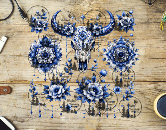 UVDTF Porcelain Mandela Cow Skull Element Sheet