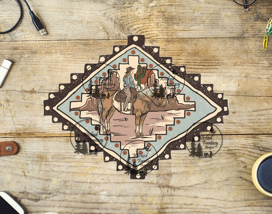 UVDTF Illustrated Cowgirl and Horse Concho