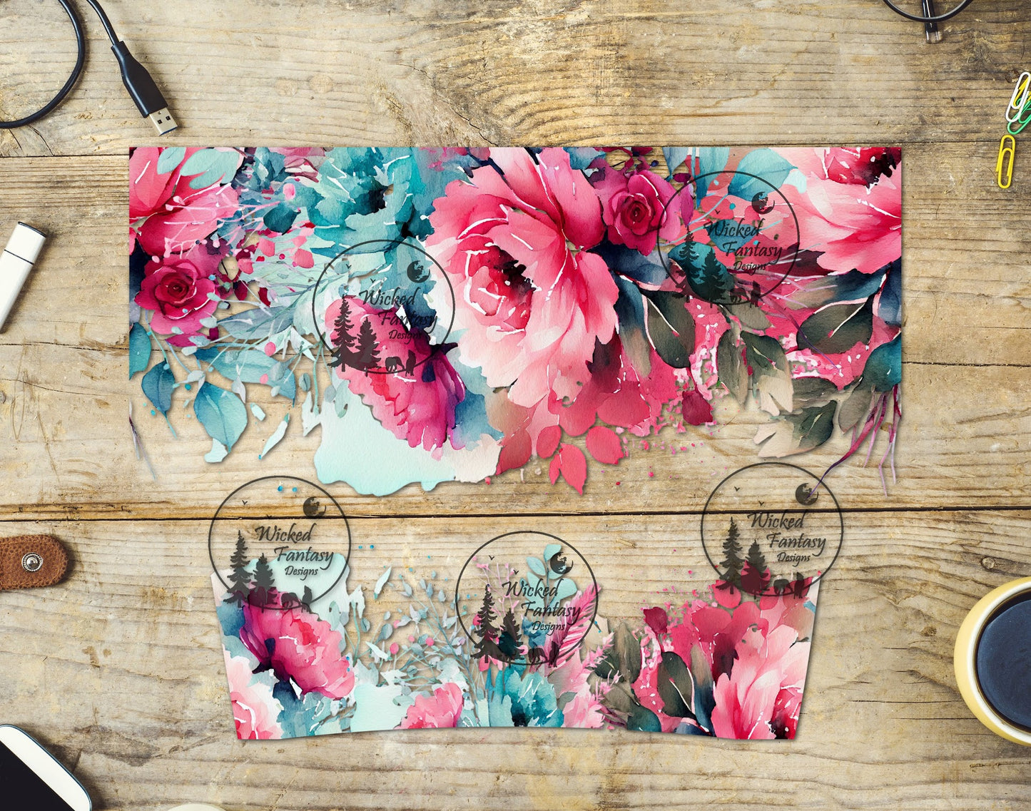 UVDTF Fuchsia and Teal Floral 16oz 40oz Element Multiple Sizes